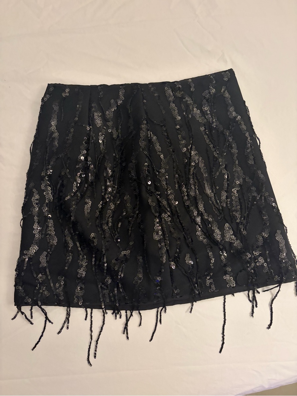 Missguided Black Sequin Fringe Mini Skirt